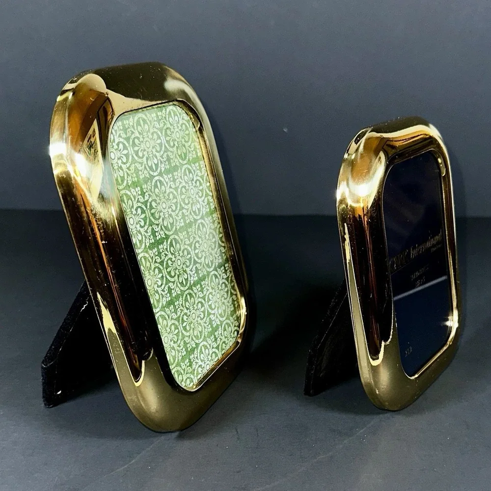 MCM Art Deco Vtg Carr International Solid Brass Photo Frames Rounded 4x6 & 3.5x5